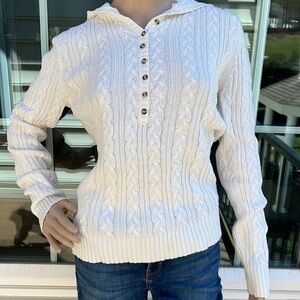 Vintage Y2K Aeropostale ivory cableknit pull over sweater with hood
